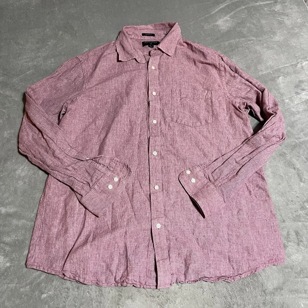 Banana Republic Shirt Mens XL Red Linen Blend Button‎ Down Slim Fit Preppy Beach